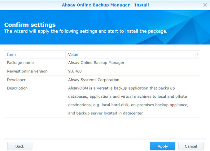 Ahsay Self Hosted Backup Solution - Synology