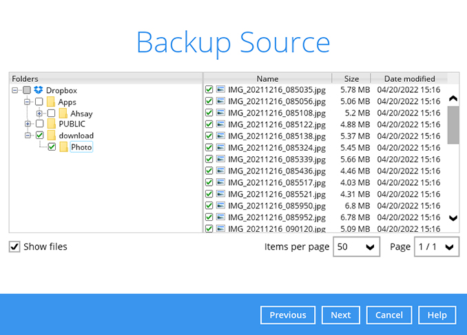 How to create a Dropbox cloud file backup