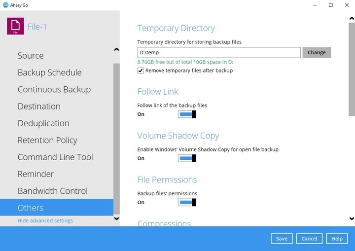 Ahsay Go Temporary Directory
