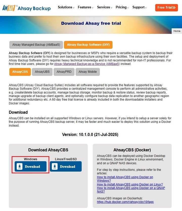 AhsayCBS Download Page