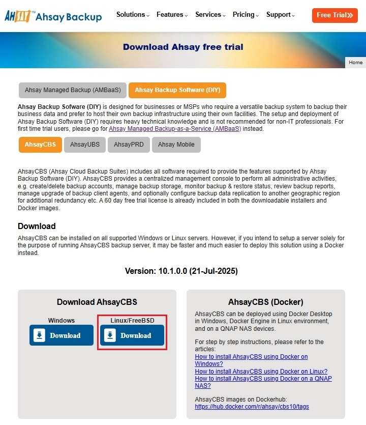 AhsayCBS Download Page