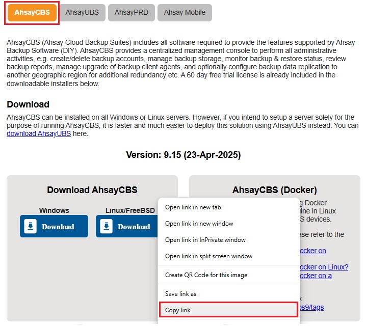Copy installer link