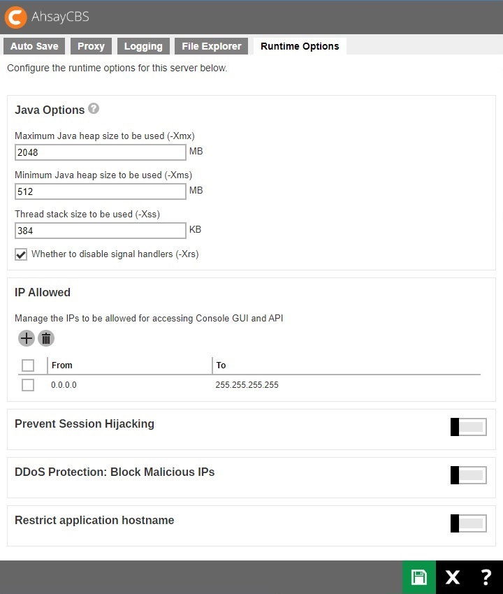 Runtime Options