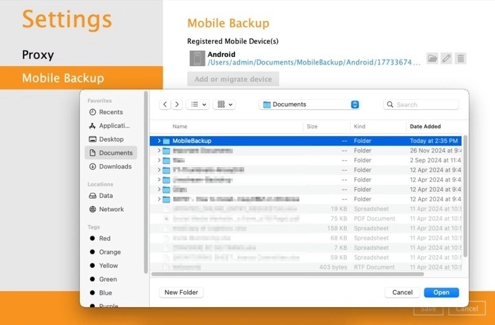 New Mobile Backup Destination