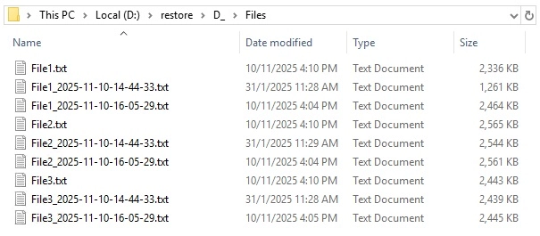 List of files