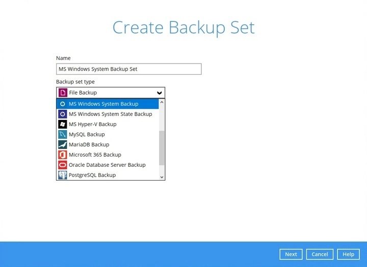 Create backup set