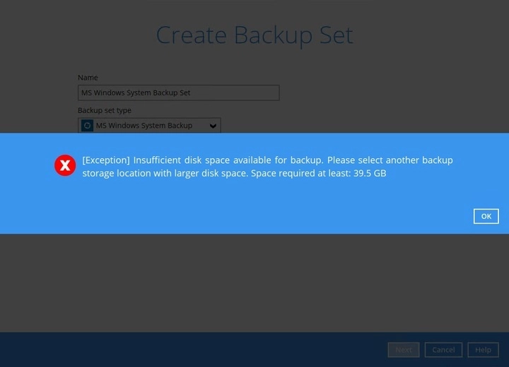 Insufficient disk space