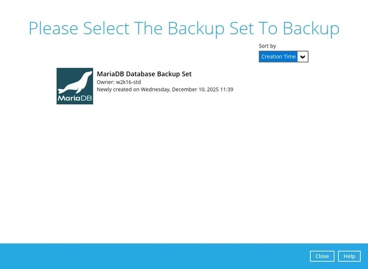 Select Backup Set