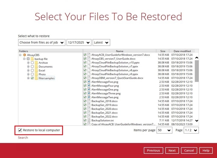 Restore to local computer