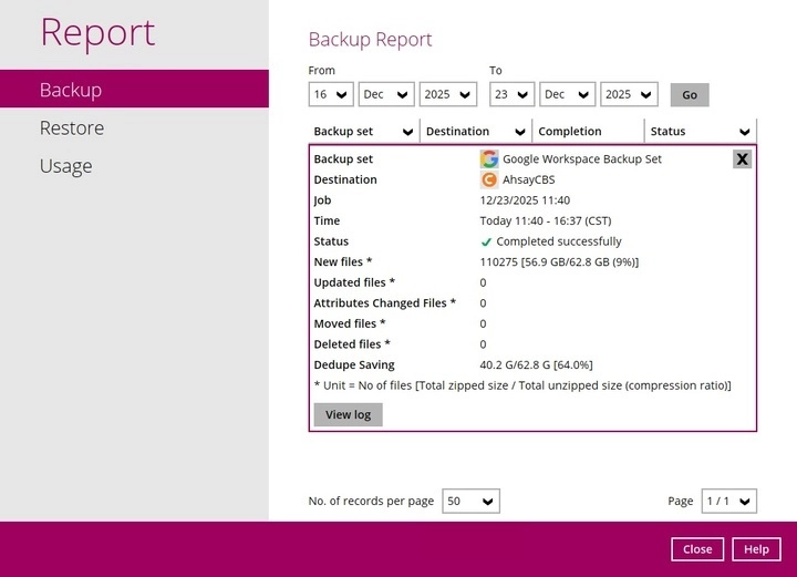 Backup Report Summary