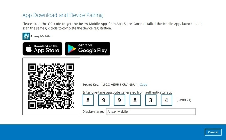 AhsayOBM Device Pairing