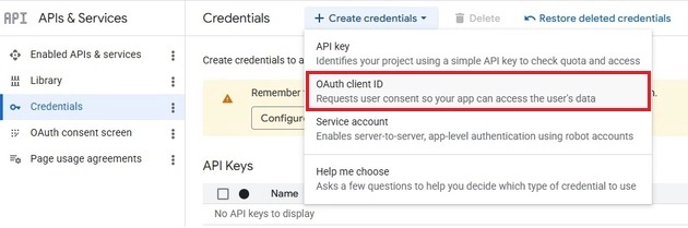 Create OAuth Client ID