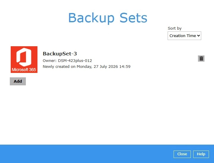 M365 Backup Set Created