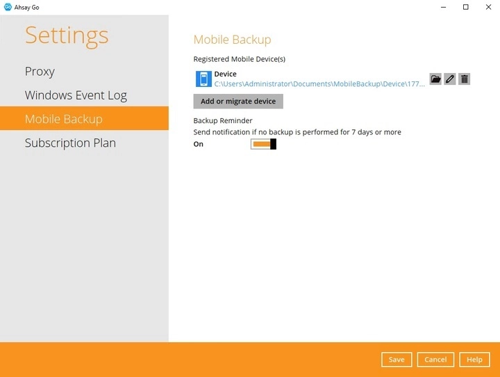 New Mobile Backup Destination