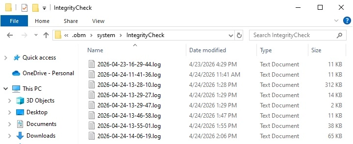 Corrupted Data Integrity Check Logs