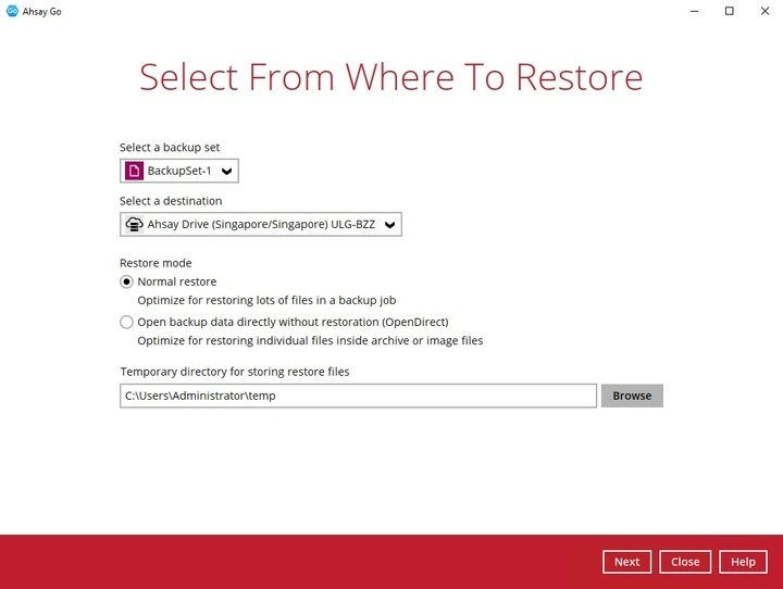 Select Backup Set