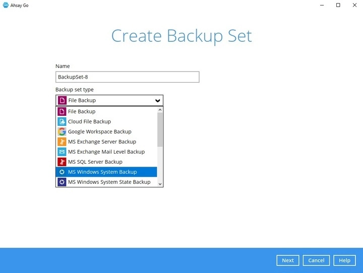 Create backup set