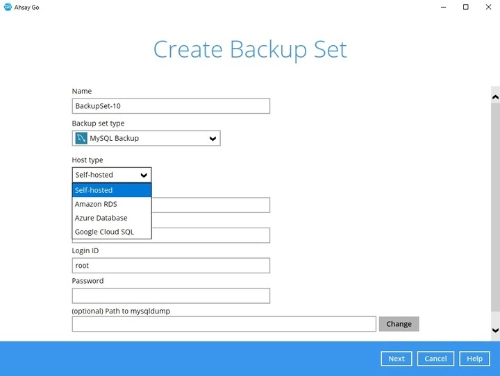 Create backup set