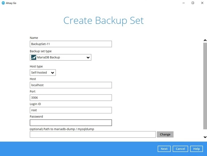 Create backup set
