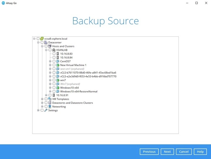 vCenter Backup Source